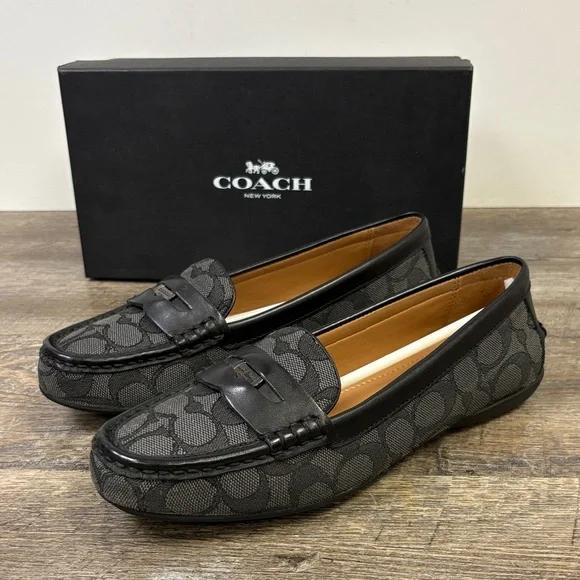 Coach Penny Loafer Signature Jacquard & Calf Leather Black Smoke/Black (Size 8M) - Picture 1 of 9
